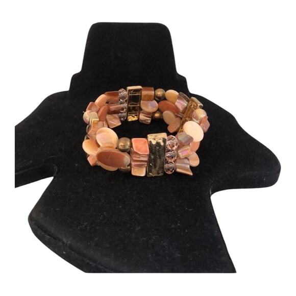 Unique Blend Soft Pink Earthy Brown Tan Beads Expandable Two Bracelet Bundle - Picture 4 of 9